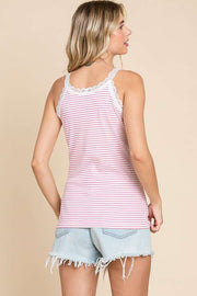 Lace Trim Camisole Striped Top