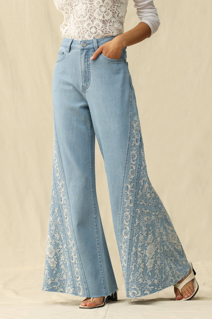High Rise Embroidered Flare Jean