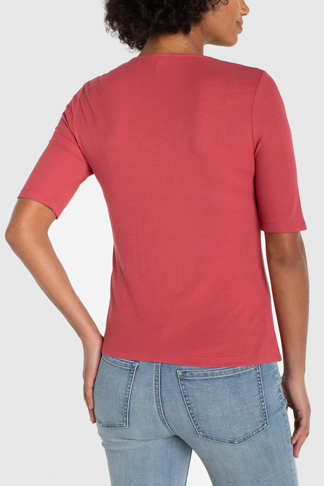 V-Neck Rib Knit Top in Garnet Rose