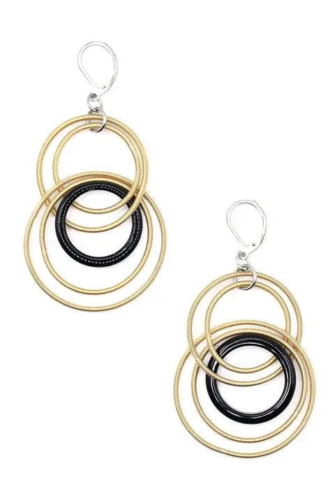 Bright Gold and Black Resin Hoop Earrings