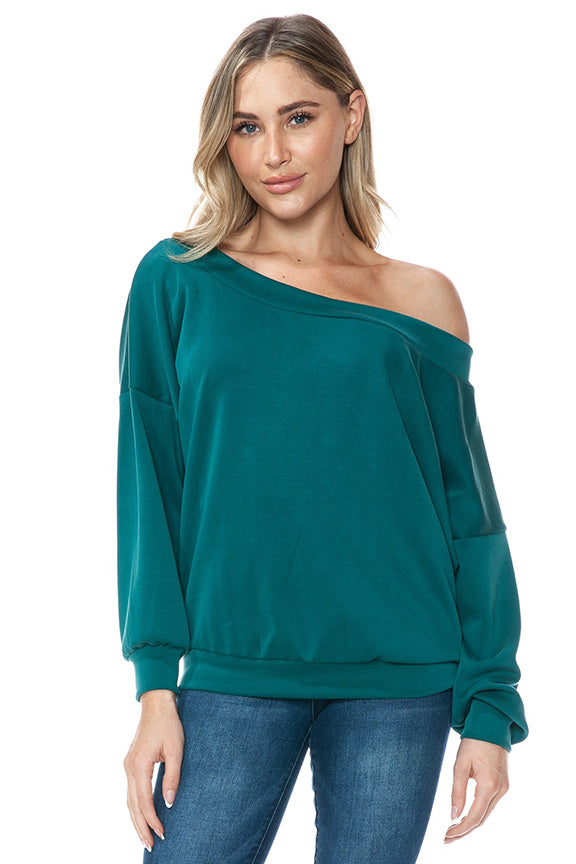 Hunter Green Scuba Off the Shoulder Loungewear Top