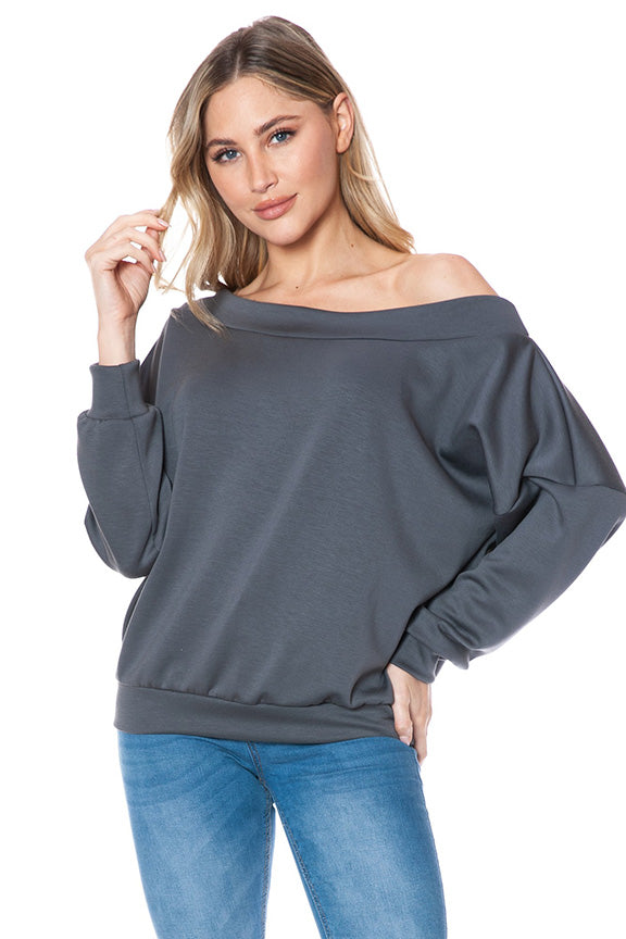 Charcoal Scuba Off the Shoulder Loungewear Top