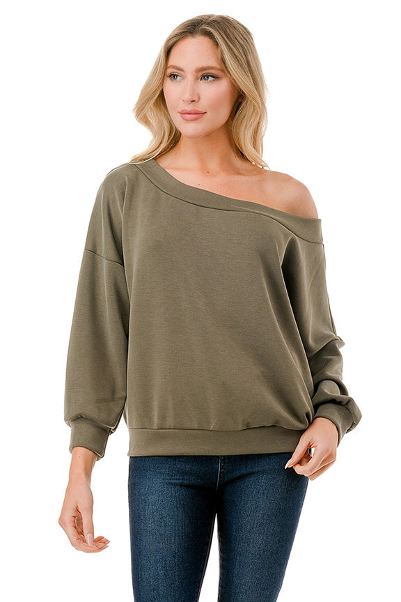 Olive Scuba Off the Shoulder Loungewear Top