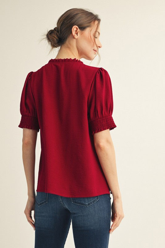 Puffed Sleeve Blouse in Burgundy