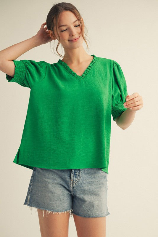 Puffed Sleeve Blouse in Kelly Green