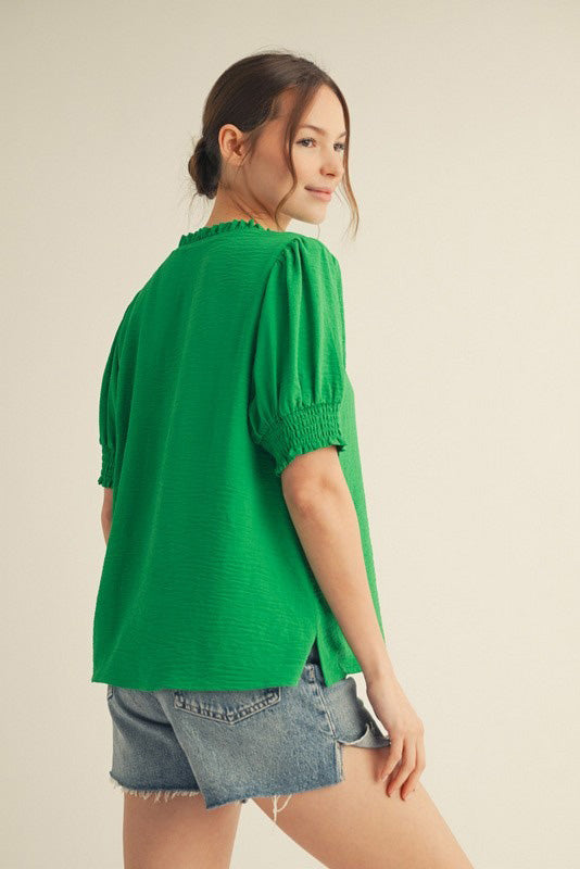 Puffed Sleeve Blouse in Kelly Green