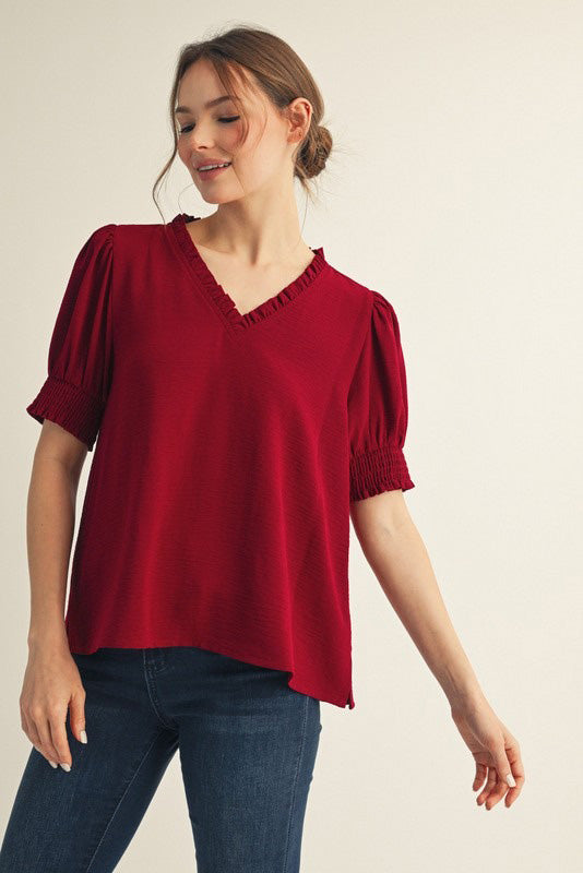 Puffed Sleeve Blouse in Burgundy