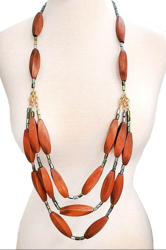 Boho Wood Bead Statement Necklace