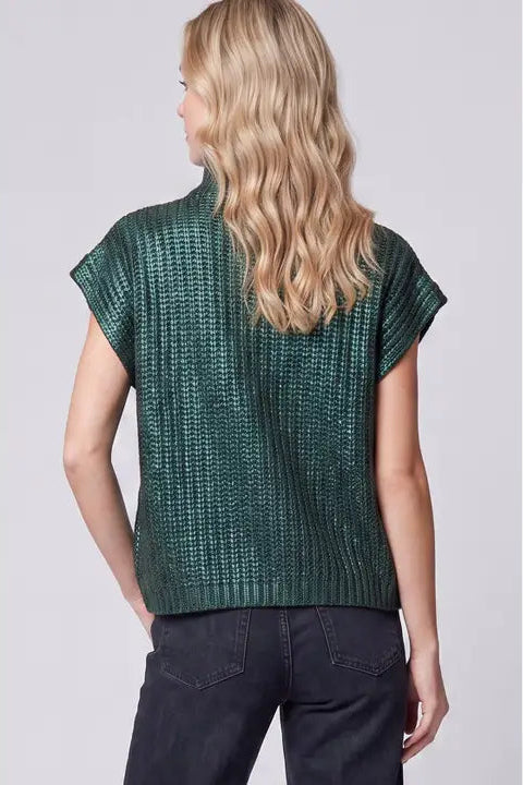 Metallic Foil Drop Sleeve Mock Neck Sweater