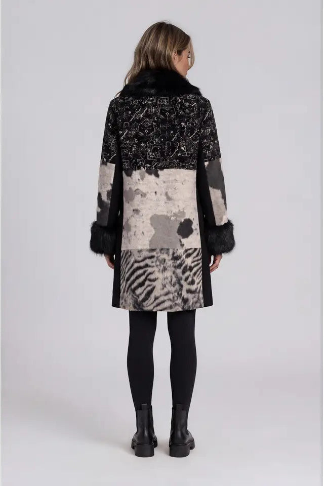 Patchwork Coat with Fur Trim