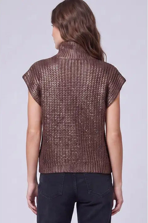Metallic Foil Drop Sleeve Mock Neck Sweater