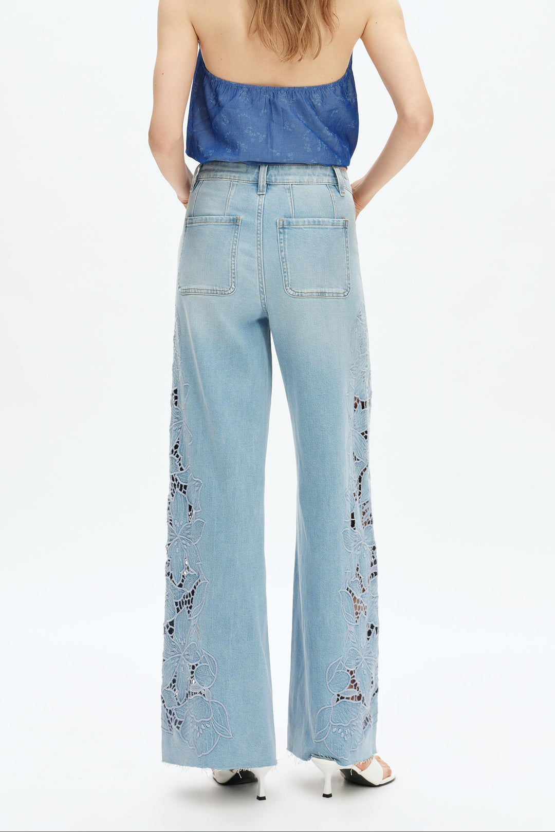 High Rise Laser Cut Embroidered Flare Leg Jean