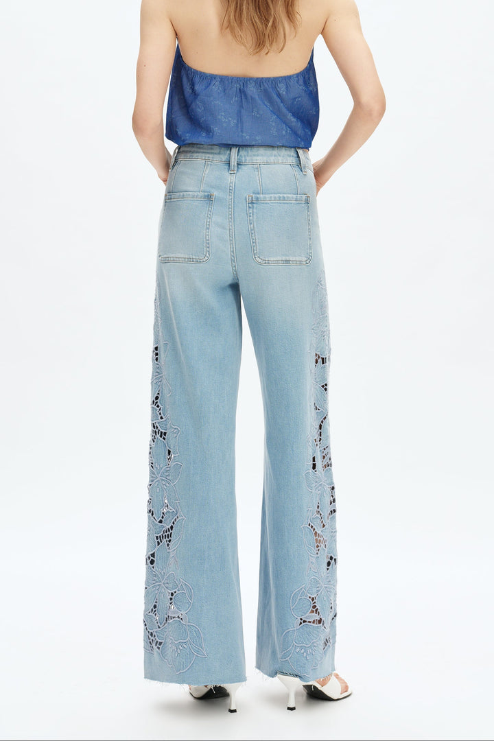 High Rise Laser Cut Embroidered Flare Leg Jean