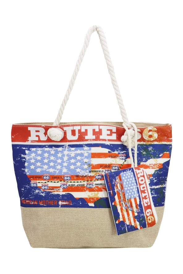 Route 66 Print Tote Bag Featuring Map of the USA