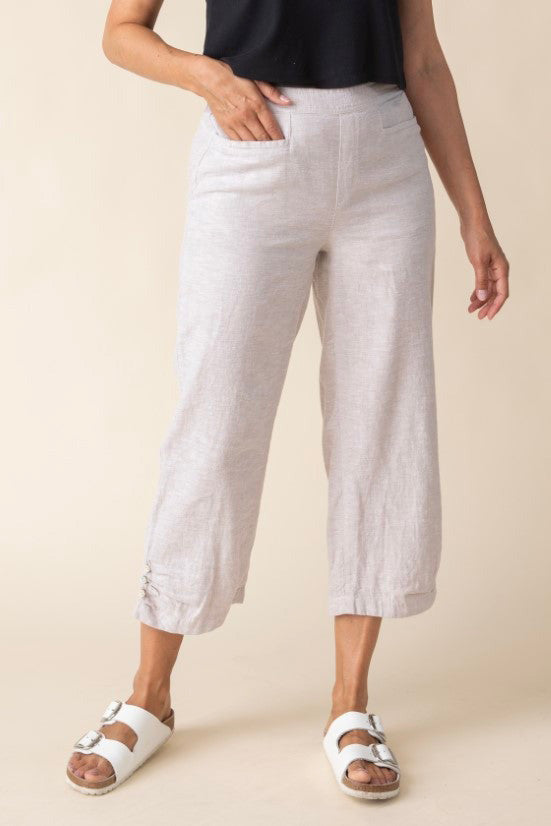 Linen Pleat Button Capri in Oatmeal