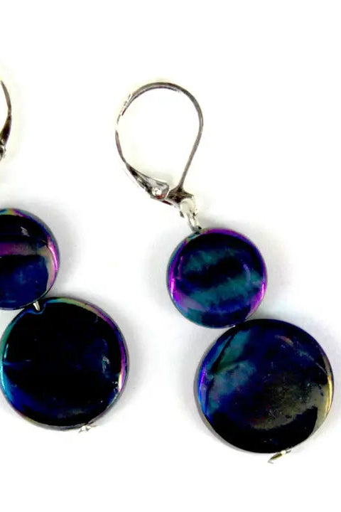 Mother of Pearl Dangle Earrings in Navy