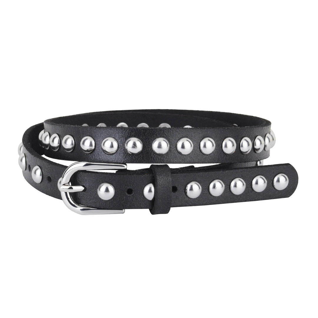 Skinny Round Studded Belt in Black