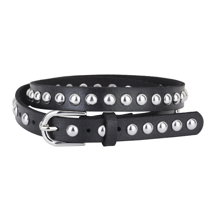 Skinny Round Studded Belt in Black