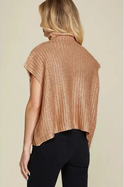 Metallic Foil Drop Sleeve Mock Neck Sweater