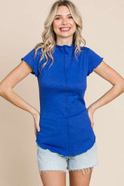 Mock Neck Merrow Cap Sleeve Top