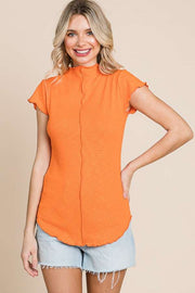 Mock Neck Merrow Cap Sleeve Top