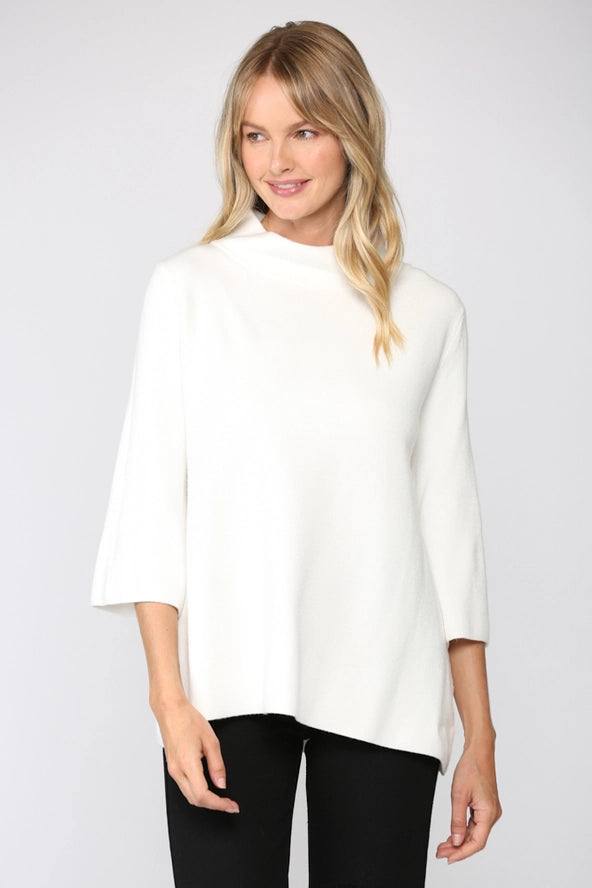 Mock Neck Bell Sleeve Sweater in Cream