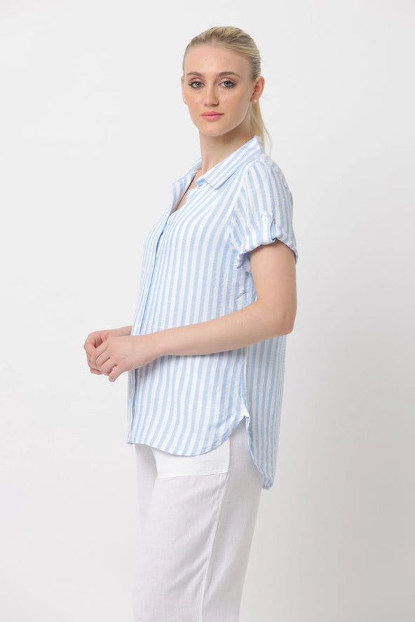 Pucker Stretch Stripe Blouse