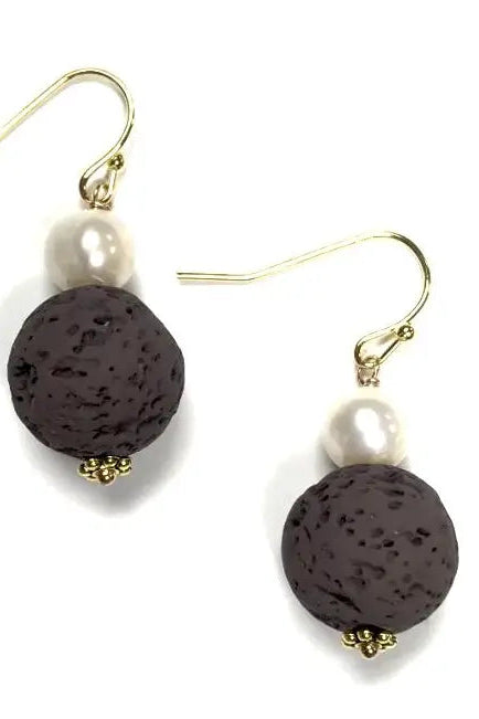Chocolate Lava and Pearl Bead Drop Earring