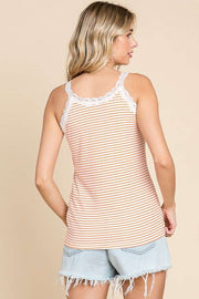 Lace Trim Camisole Striped Top