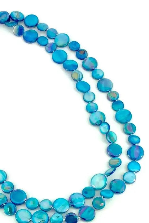 Single Strand Mother of Pearl Necklace in Turquoise