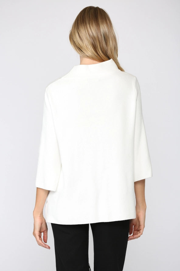 Mock Neck Bell Sleeve Sweater in Cream