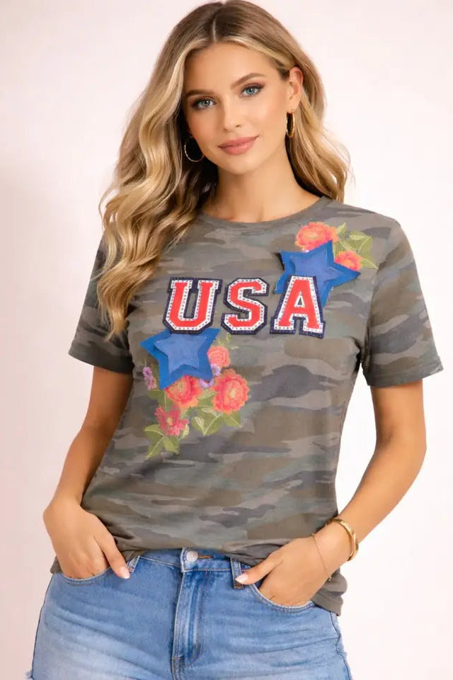 Camo Printed USA Tee