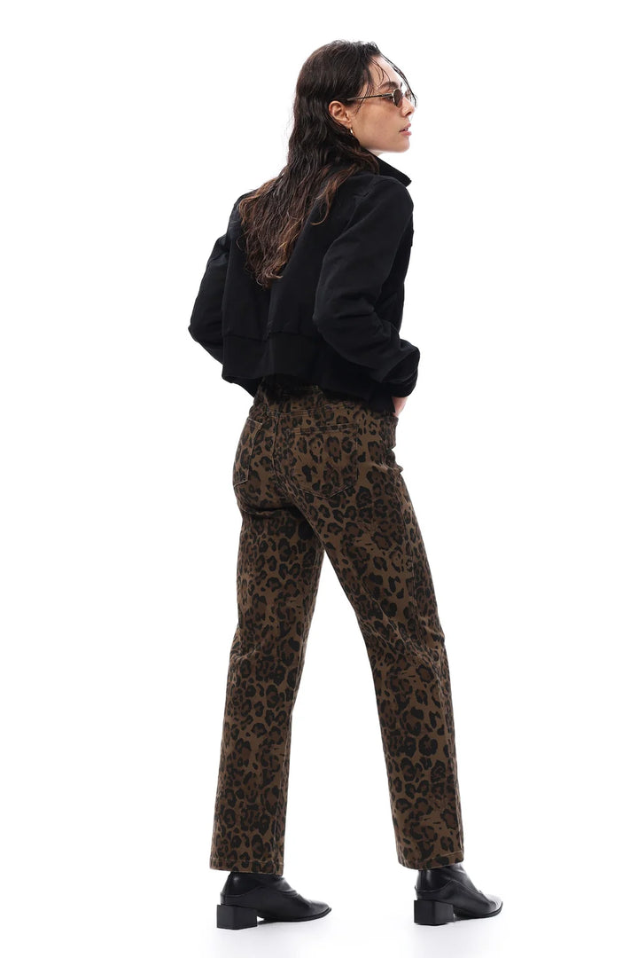 Mid Rise Straight Leg Jean in Leopard Print