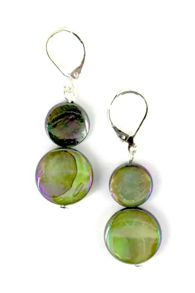 Mother of Pearl Dangle Earrings in Moss