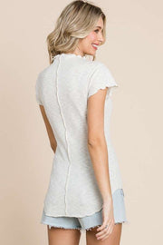 Mock Neck Merrow Cap Sleeve Top