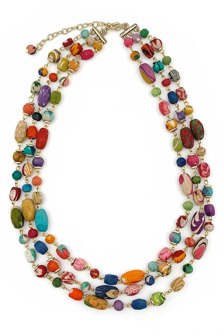 Aasha Triple Strand Mixed Shaped Beads Statement Necklace