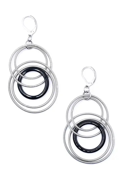 Silver, Black and Clear Resin Hoop Earrings