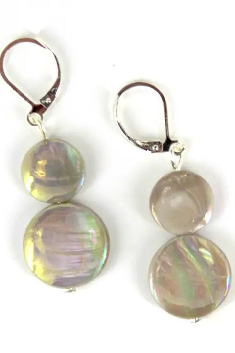 Mother of Pearl Dangle Earrings in Taupe