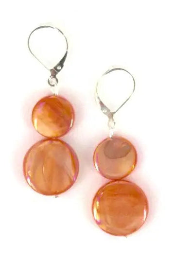 Mother of Pearl Dangle Earrings in Orange