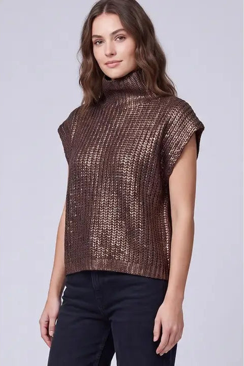 Metallic Foil Drop Sleeve Mock Neck Sweater
