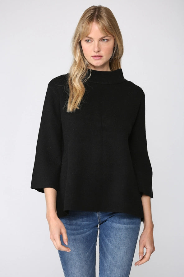 Mock Neck Bell Sleeve Sweater in Black