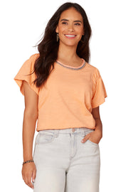 Flutter Sleeve Crochet Neck Top