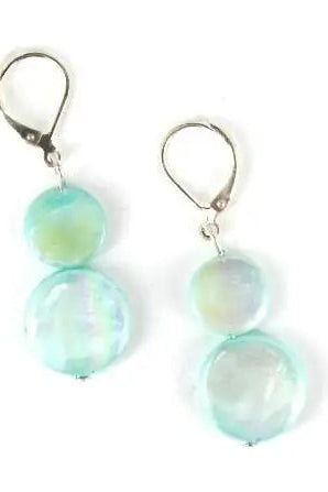 Mother of Pearl Dangle Earrings in Light Teal