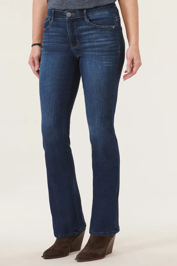 "Ab"solution® High Rise Embroidered Indigo Itty Bitty Boot Jean