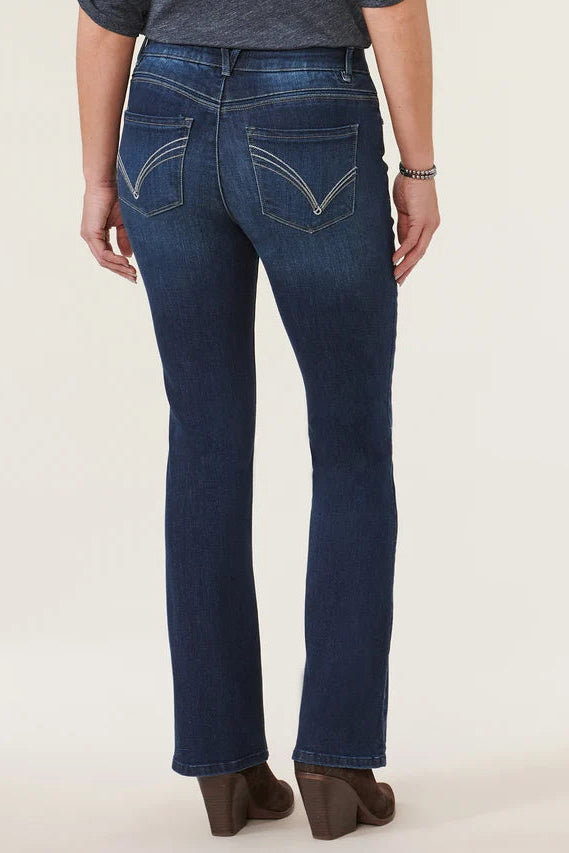 "Ab"solution® High Rise Embroidered Indigo Itty Bitty Boot Jean