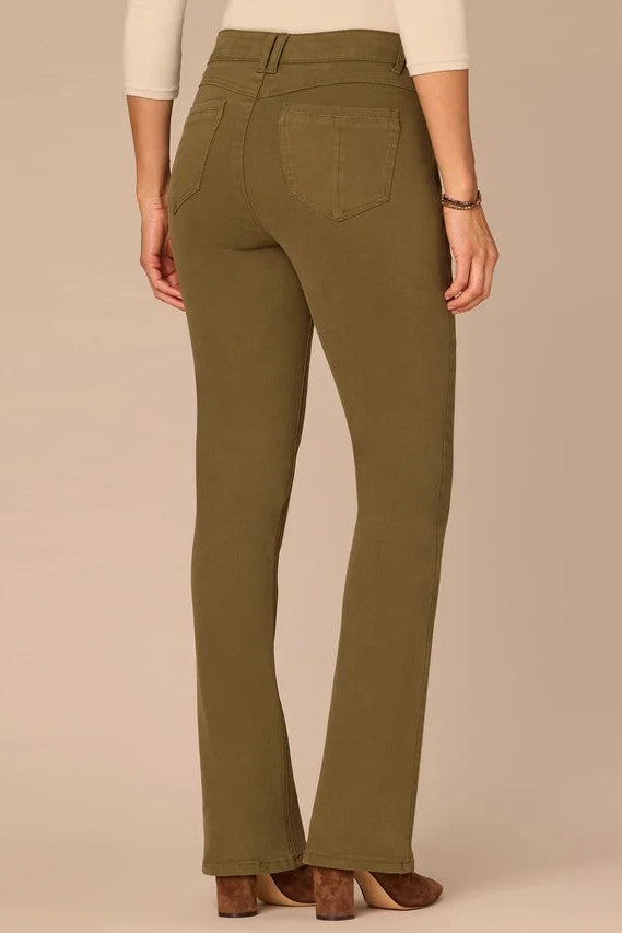"Ab"solution® High Rise Itty Bitty Boot Woven Pant in Forest Moss