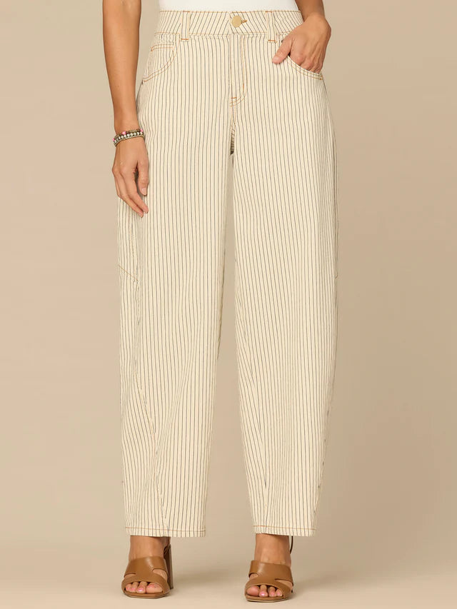 High Rise Barrel Leg Jean with Snap Hem