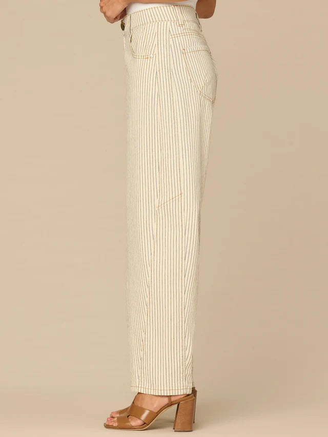 High Rise Barrel Leg Jean with Snap Hem