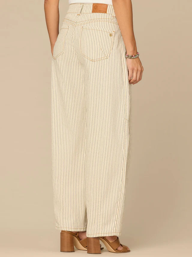 High Rise Barrel Leg Jean with Snap Hem