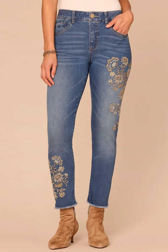 "Ab"solution® Floral Embroidered Ankle Skimmer Jean